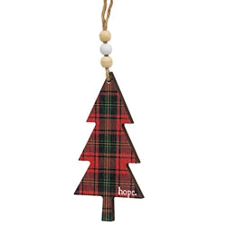 Hope Love Joy Plaid Christmas Tree Ornament - 3 Asstd.