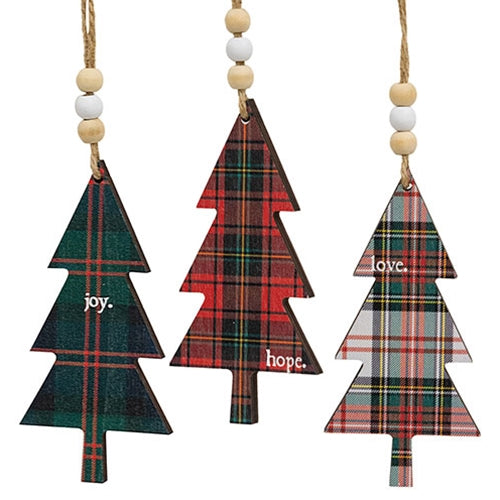 Hope Love Joy Plaid Christmas Tree Ornament - 3 Asstd.