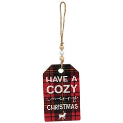 Cozy Merry Christmas Plaid Gift Tag Ornament - 4 Asstd.