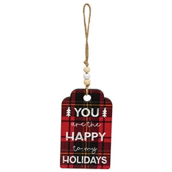 Cozy Merry Christmas Plaid Gift Tag Ornament - 4 Asstd.