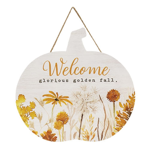 Welcome Glorious Golden Fall Hanging Pumpkin Sign