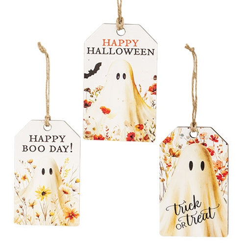 Golden Floral Wildflower Ghost Wooden Tag - 3 Asstd.