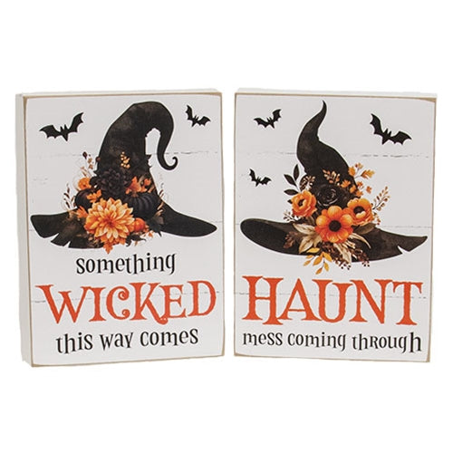 Wicked Haunt Floral Witch Hat Box Sign - 2 Asstd.