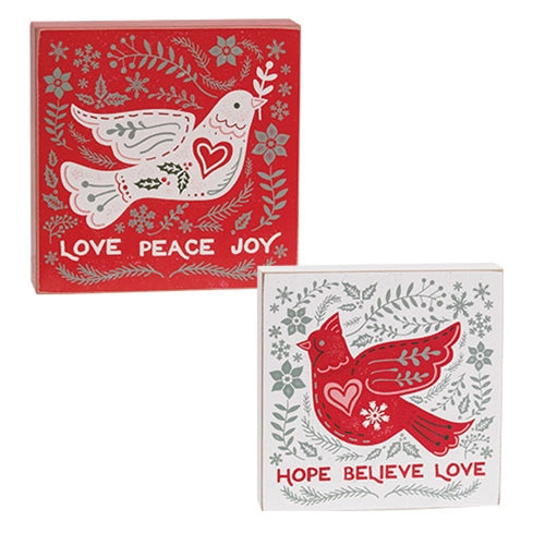 Winter Floral Dove Hope Box Sign - 2 Asstd.