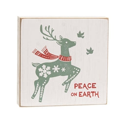 Yuletide Peace Reindeer Square Block Sign - 2 Asstd.