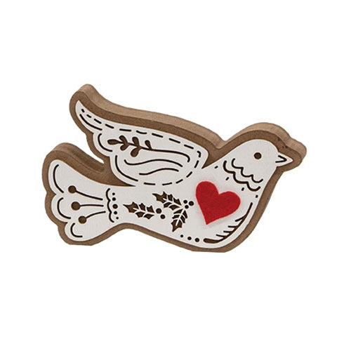 Laser Cut Holly Heart Dove Sitter