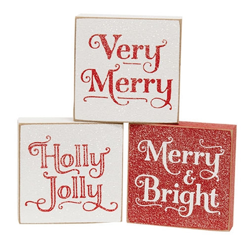 Frosted Very Merry 3" Square Block - 3 Asstd.