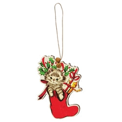 4/Set - Retro Look Wooden Puppy Kitten & Reindeer Ornaments