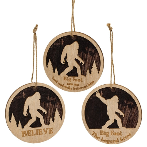 Layered Bigfoot Forest Silhouette Ornament - 3 Asstd.