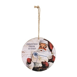 Vintage Santa Cheer Round Ornament - 3 Asstd.