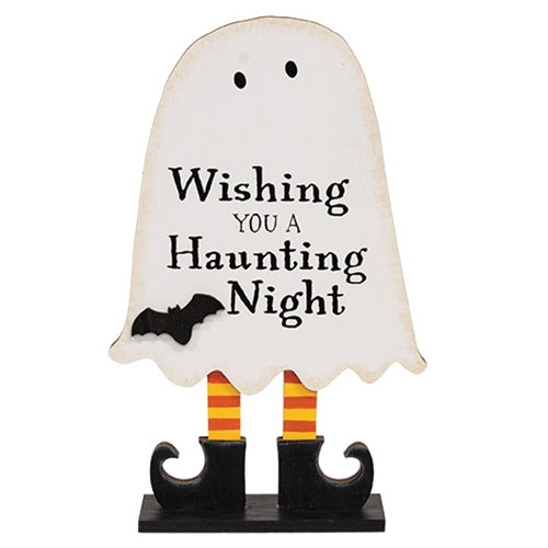Wishing You a Haunting Night Wooden Ghost on Base - 10.5"H