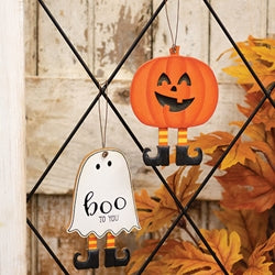 Boo to You Wooden Ghost or Jack Ornament - 2 Asstd.