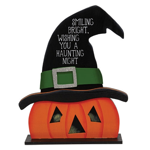 Haunting Night Wooden Witch Jack on Base - 12"H