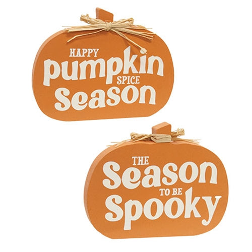 Pumpkin Spice/Spooky Season 2-Sided Wooden Pumpkin Sitter