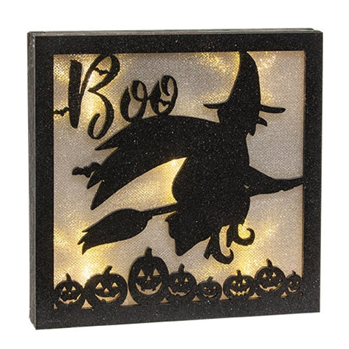 Black Sparkle Boo Witch Lighted Box Sign