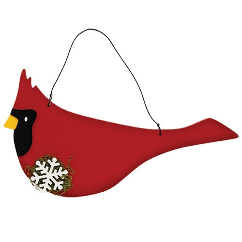 Wooden Mossy Snowflake Cardinal Hanger