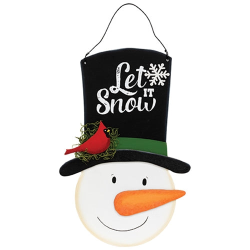 Let It Snow Wooden Top Hat Snowman Hanger - 14.5"H