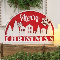 Sparkle Snowflake Merry Christmas Village Sign on Base