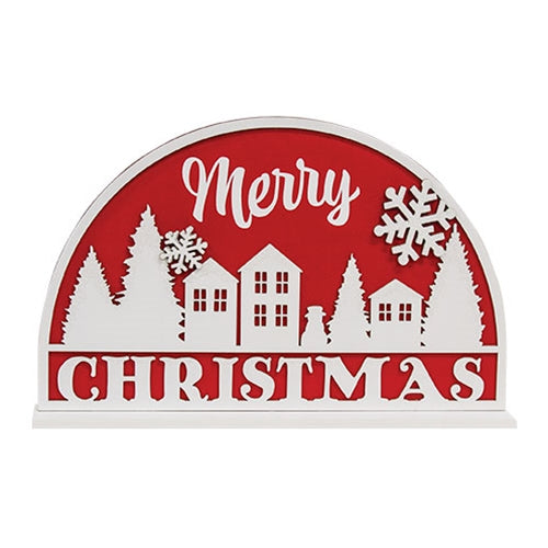 Sparkle Snowflake Merry Christmas Village Sign on Base