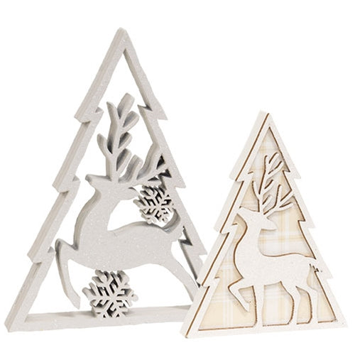 2/Set - White Glitter Deer & Christmas Tree Sitters