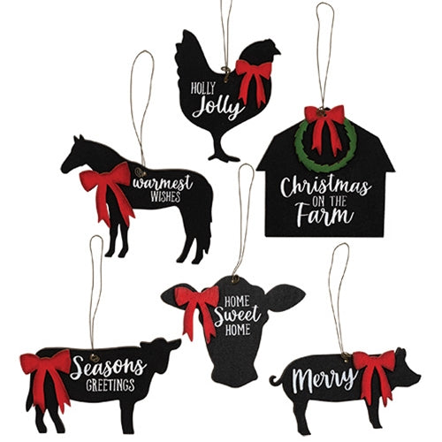 6/Set - Christmas on the Farm Wooden Ornaments