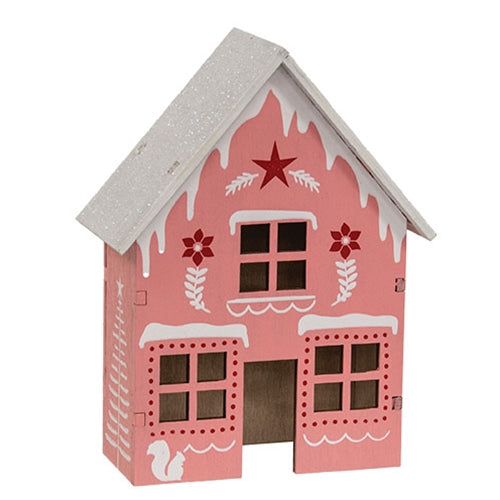 Frosty Pink Yuletide Folklore Wooden House