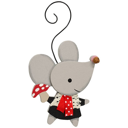 Little Mouse With Mushroom Wooden Ornament