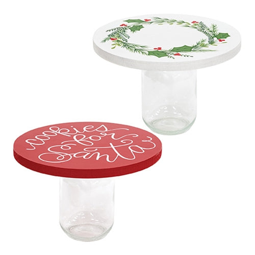 Glass Jar with Christmas Wood Topper - 2 Asstd.