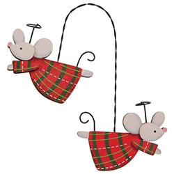 Wooden Flying Angel Mice Pair Hanging Ornament - 3 Asstd.