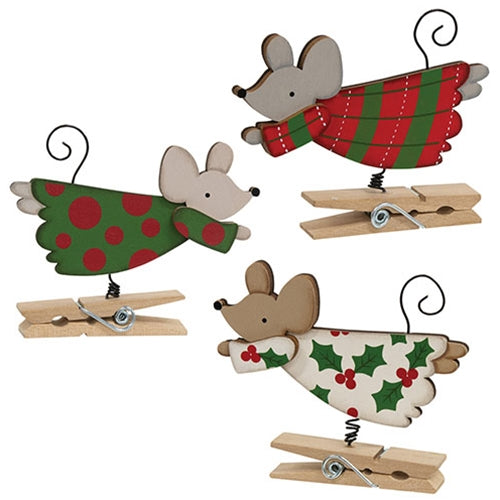 Wooden Flying Angel Mouse Clip Ornament - 3 Asstd.