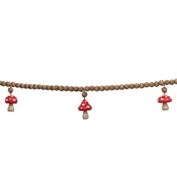 Wooden Red Topped Mushroom & Bead Garland