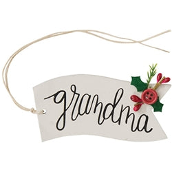Family Words Wooden Button Holly Banner Gift Tag - 4 Asstd.
