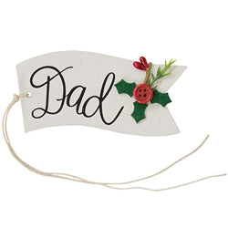 Family Words Wooden Button Holly Banner Gift Tag - 4 Asstd.