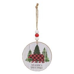 Season's Greetings Plaid Woodland Round Ornament - 2 Asstd.