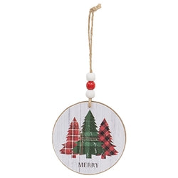 Season's Greetings Plaid Woodland Round Ornament - 2 Asstd.