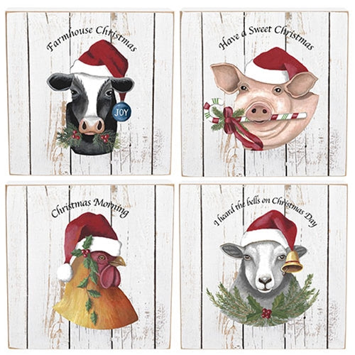 Christmas Farm Animal Box Sign - 4 Asstd.
