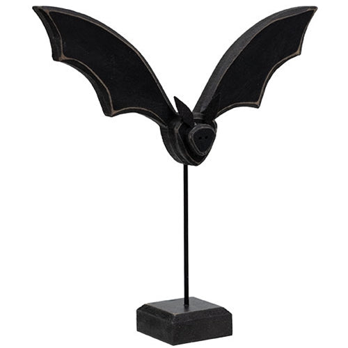 Primitive Wooden Flying Bat on Base
