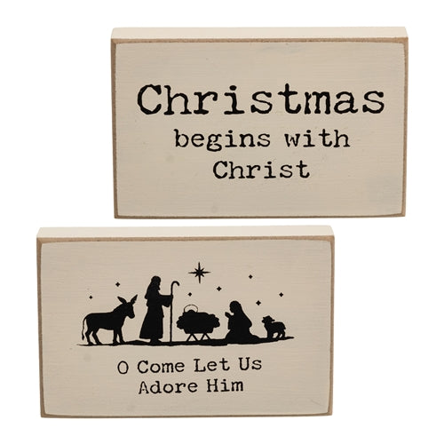 Christmas Begins With Christ Rectangle Wooden Block - 2 Asstd.