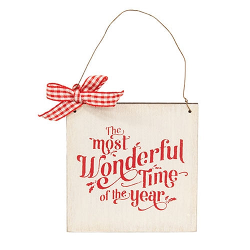 Most Wonderful Time of the Year Wooden Ornament w/Bow
