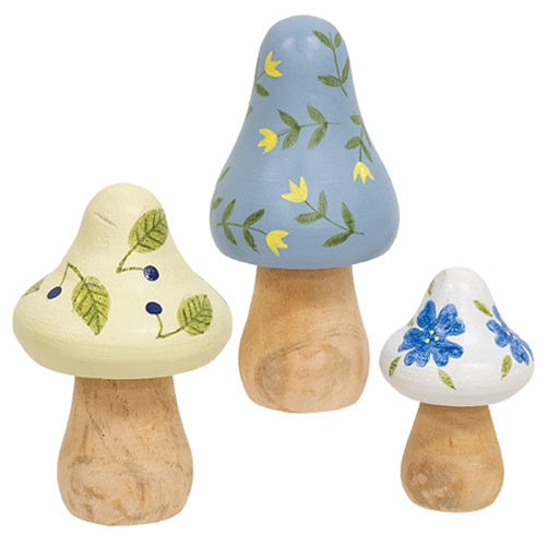 3/Set - Indigo Bloom Floral Mushrooms