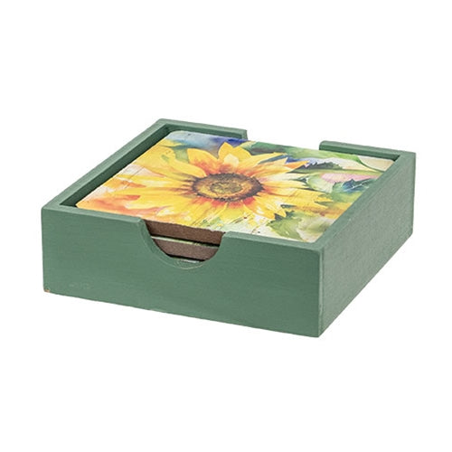 5/Set - Watercolor Sunflower Coasters & Holder