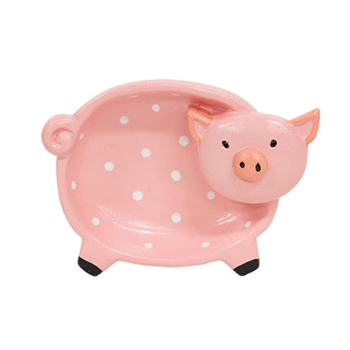 Resin Polka Dot Pink Pig Trinket Dish