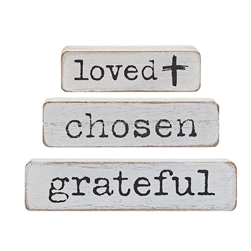 3/Set- Loved Chosen Grateful Chunky Religious Blocks
