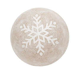 Distressed White Wooden Snowflake Engraved Decorative Ball - 3 Asstd.