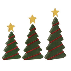 6/Set - Chunky Wooden Christmas Trees With Stars & Velvet Garland