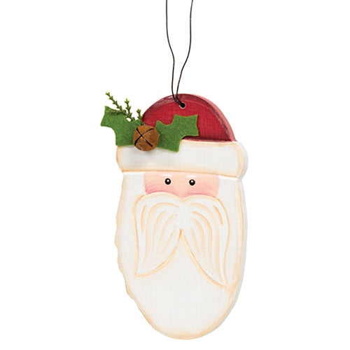 Hand Carved Long Beard Wooden Santa Ornament