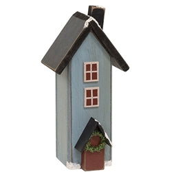 Wooden Snowy Blue Saltbox House - 7.5"H