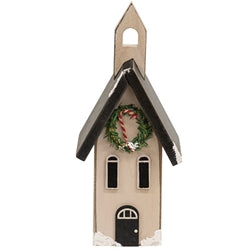 Distressed Wooden Snowy Christmas Church - 8"H