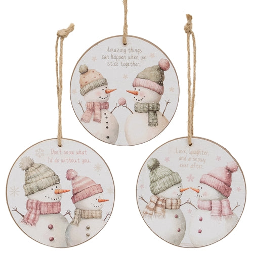 Snowy Ever After Pastel Snowman Ornament - 3 Asstd.