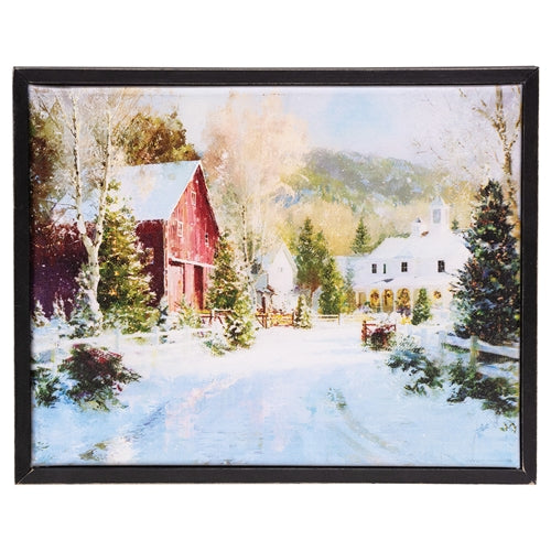 Winter Farm Scene Framed Canvas - 10.5" x8.5"